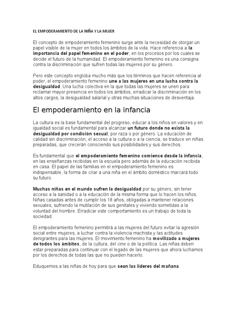 El Empoderamiento de La Niña y La Mujer | PDF