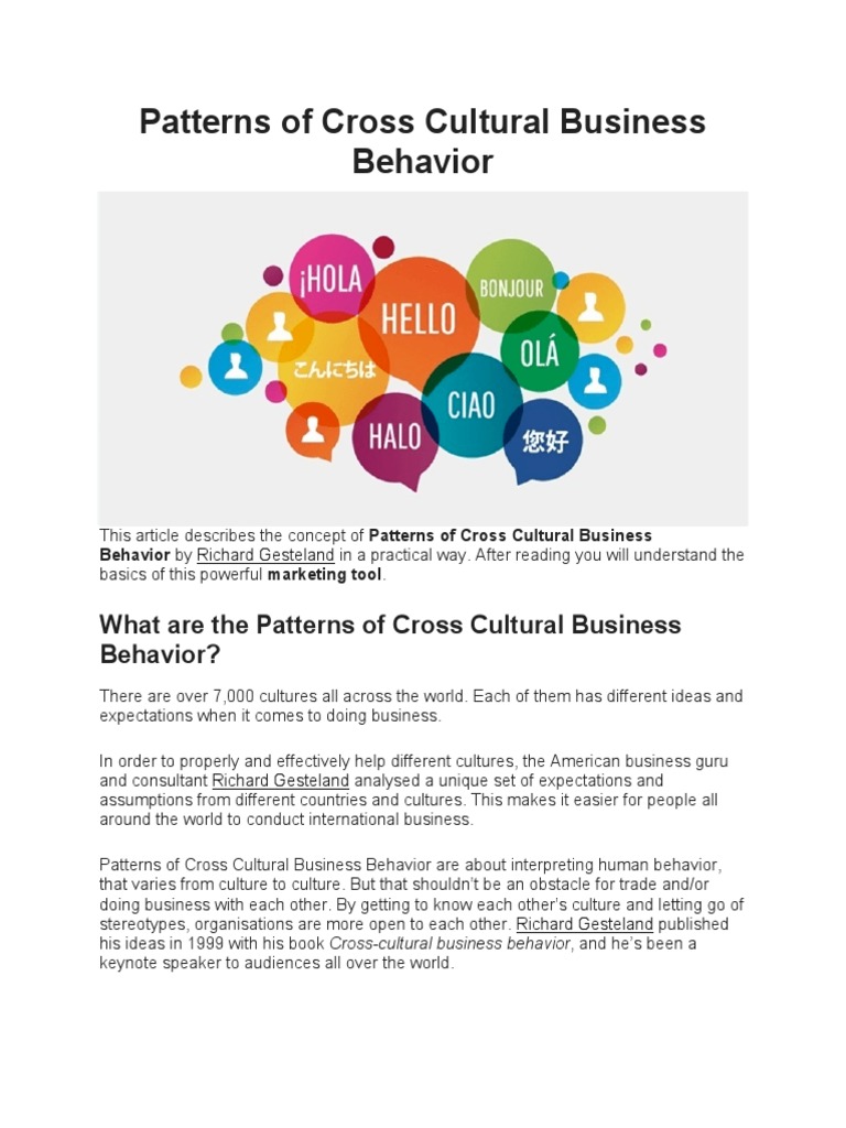 Patterns Of Cross Cultural Business Behavior Pdf Nonverbal