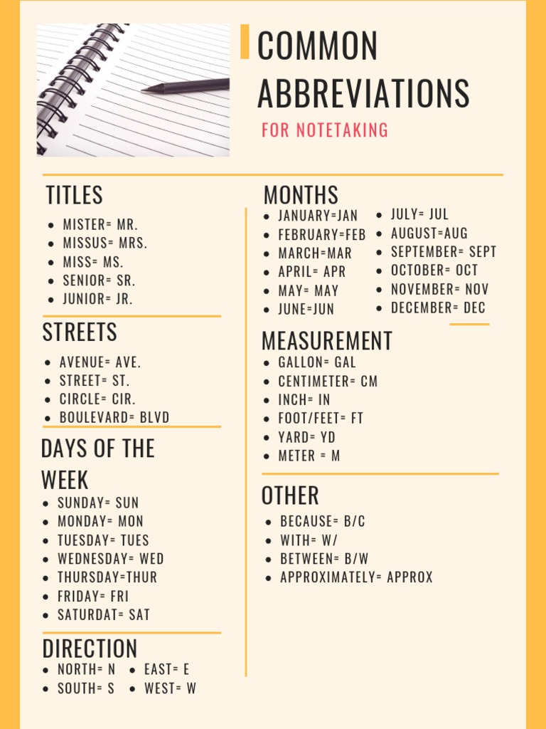 Common Abbreviations For Notetaking | PDF