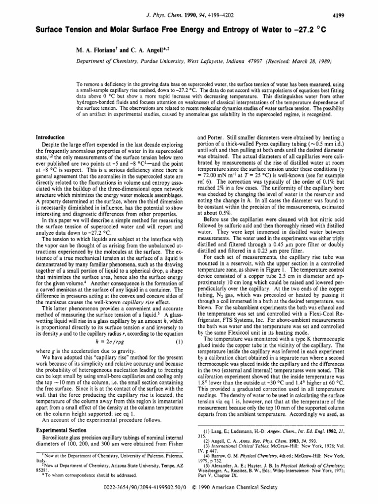 Surface Tension of Supercooled Water | PDF | Surface Tension | Temperature