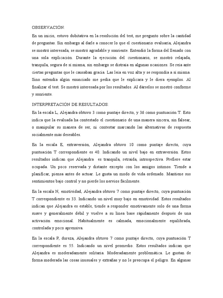 Interpretación EPQ-R | PDF