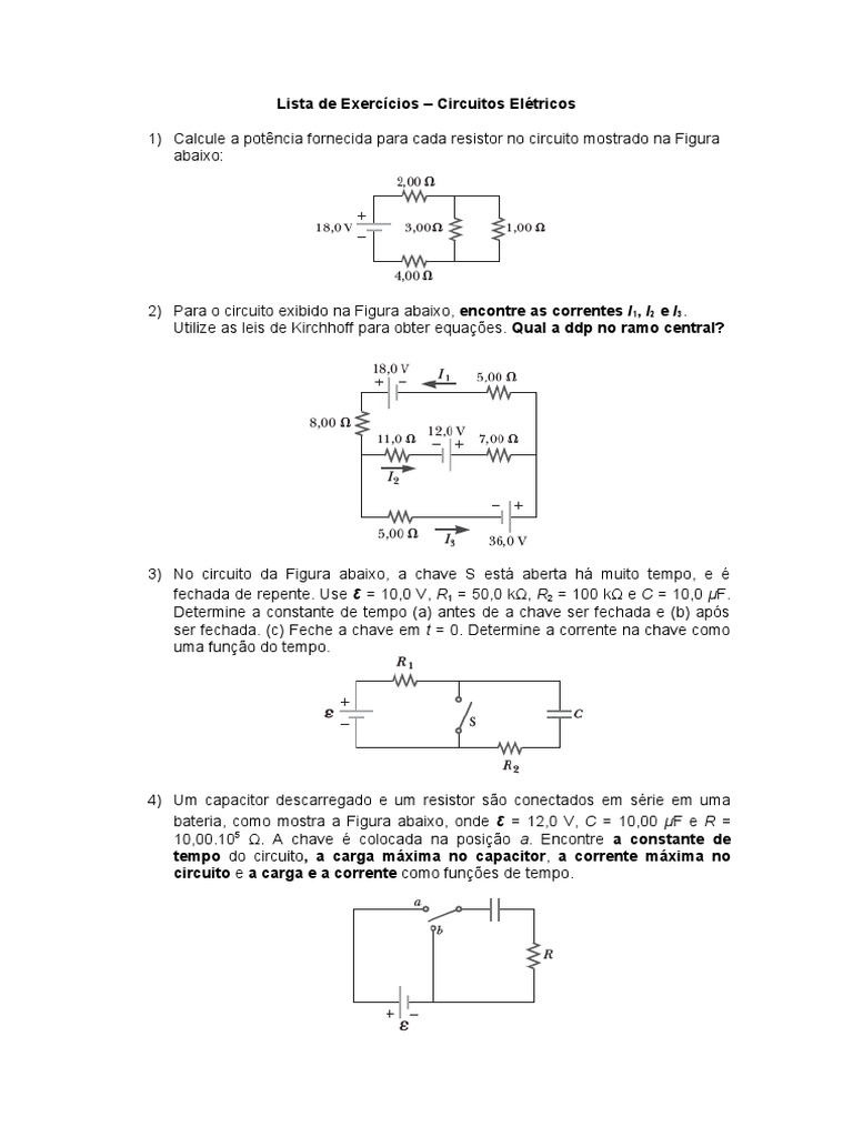 Lista de Exercícios - Circuitos Elétricos | PDF