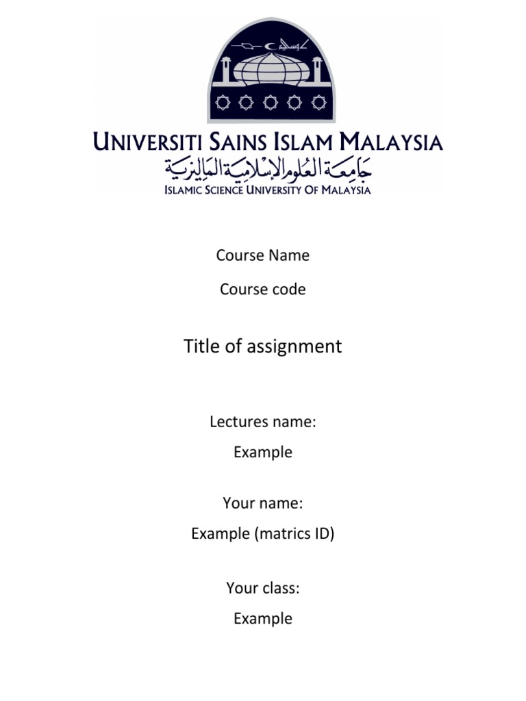 Assignment Front Page Format Examples