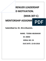 Entreprenuer Leadership and Motivation. (MAN-307-C) Mentorship Assignment