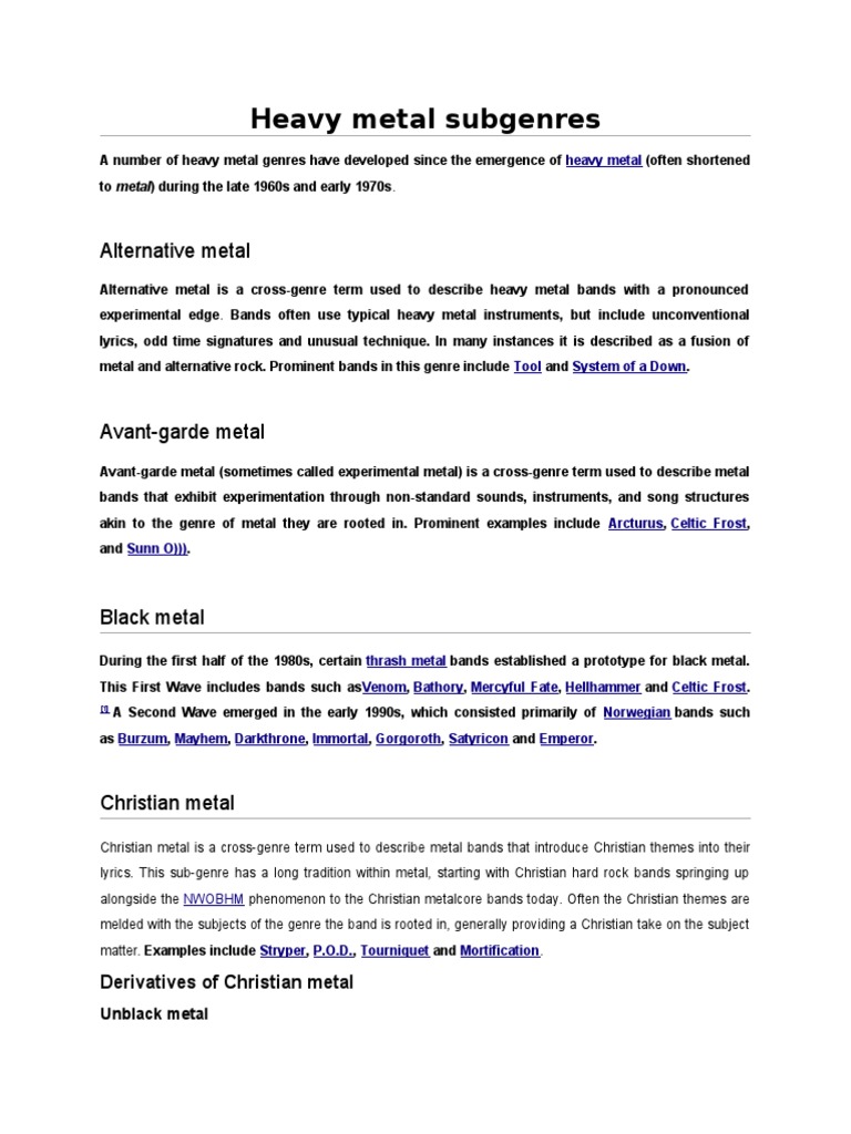 History of Metal Heavy Metal PDF Heavy Metal Music Musical Subgenres