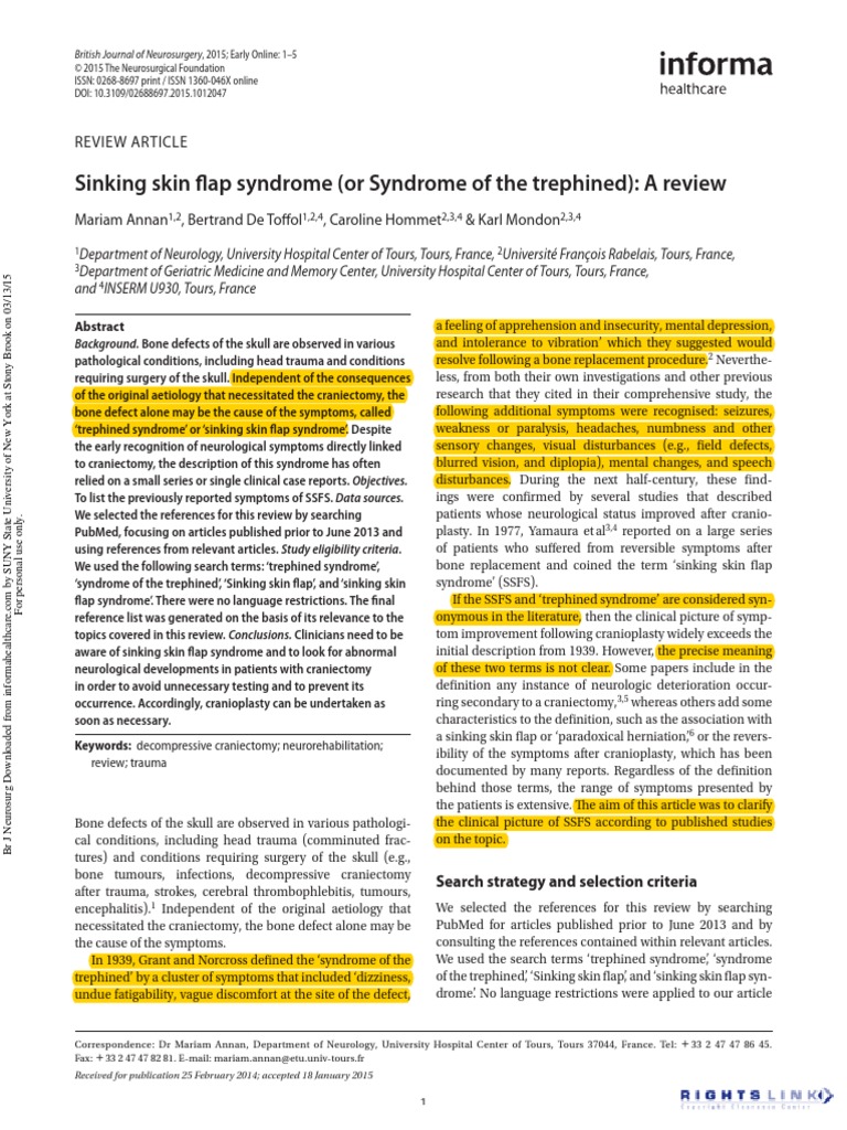 Sinking skin flap syndrome or syndrome of the trephined a review ok
