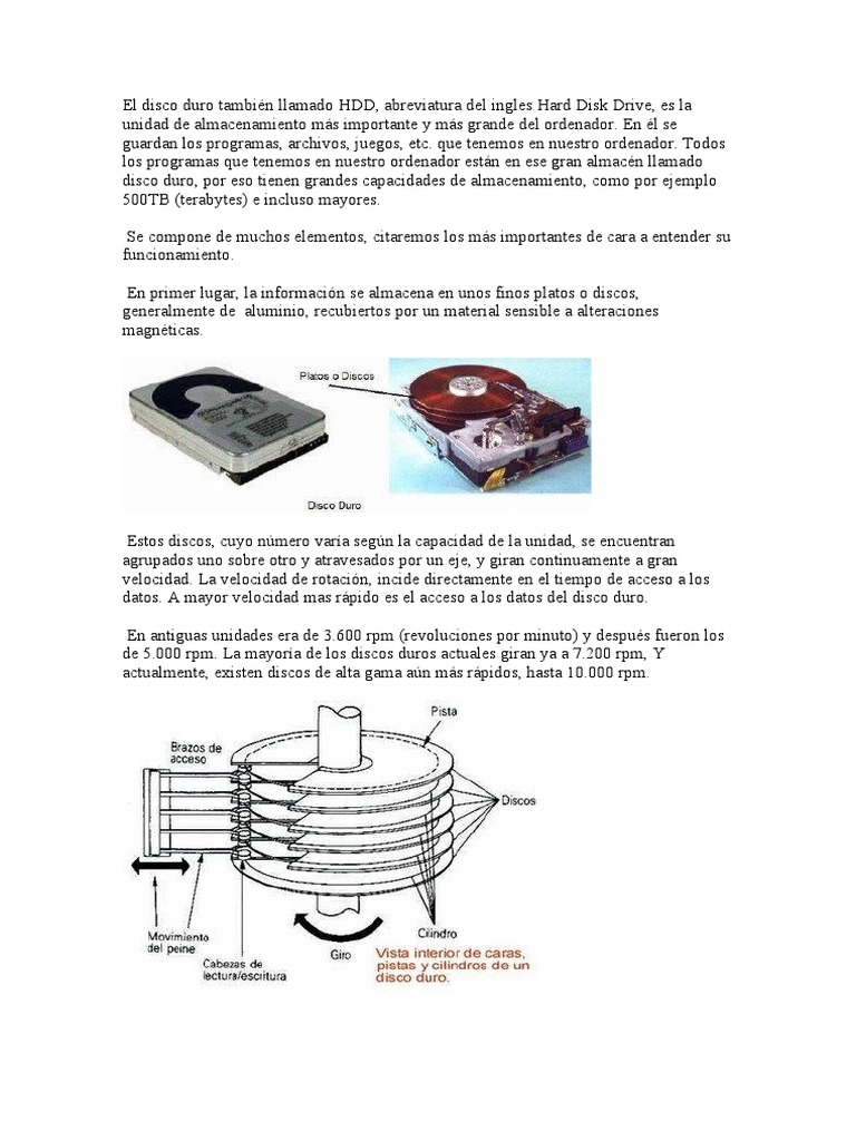 Estructura y Funcionamiento del Disco Duro | PDF | Disco duro | Archivo ...