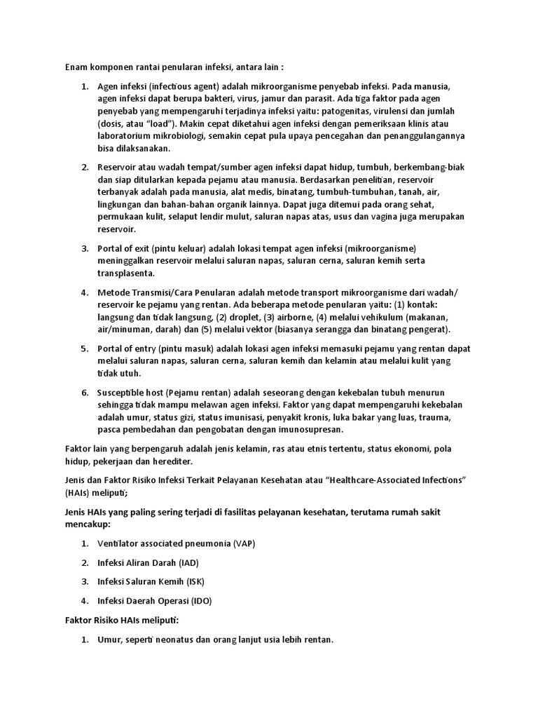 Enam Komponen Rantai Penularan Infeksi | PDF