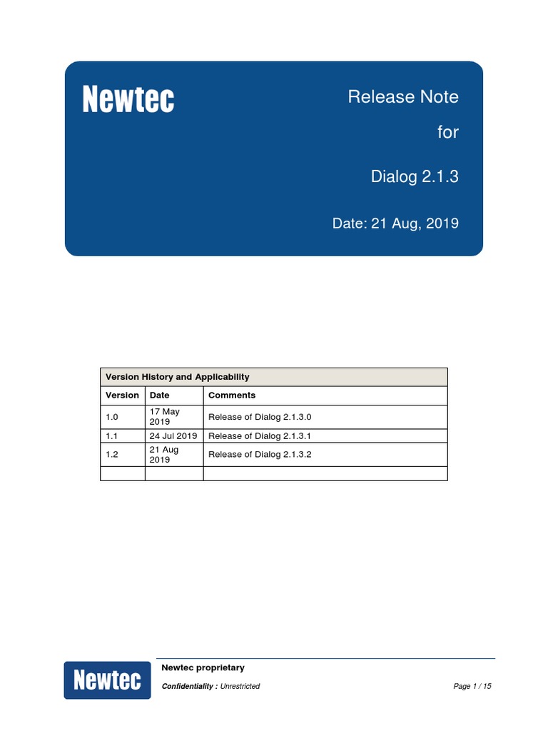 Release Note Dialog 2.1.3 PDF | PDF | Modem | Computer Network
