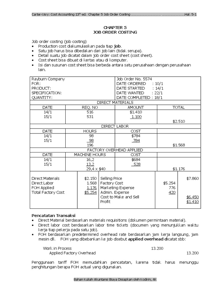 Bab 5 Job Order Costing | PDF