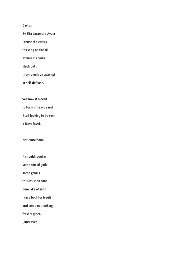 Cactus: A Poem by Tita Lacambra-Ayala | PDF | Poetry