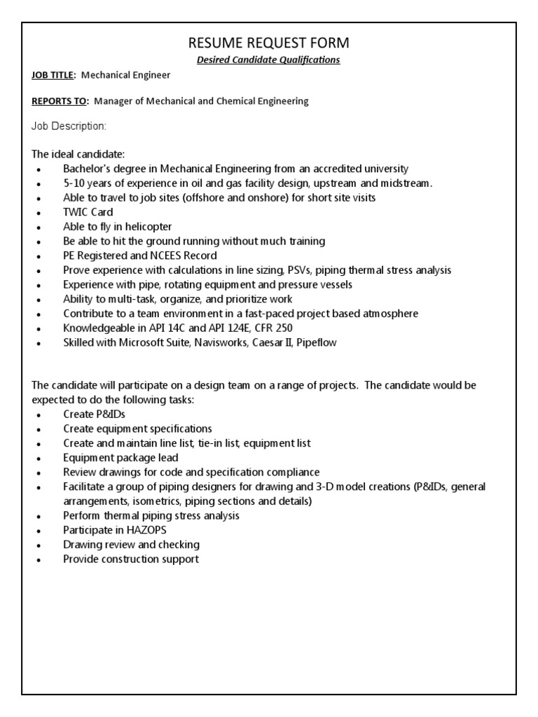 Mechanical Engineer Job Description | PDF