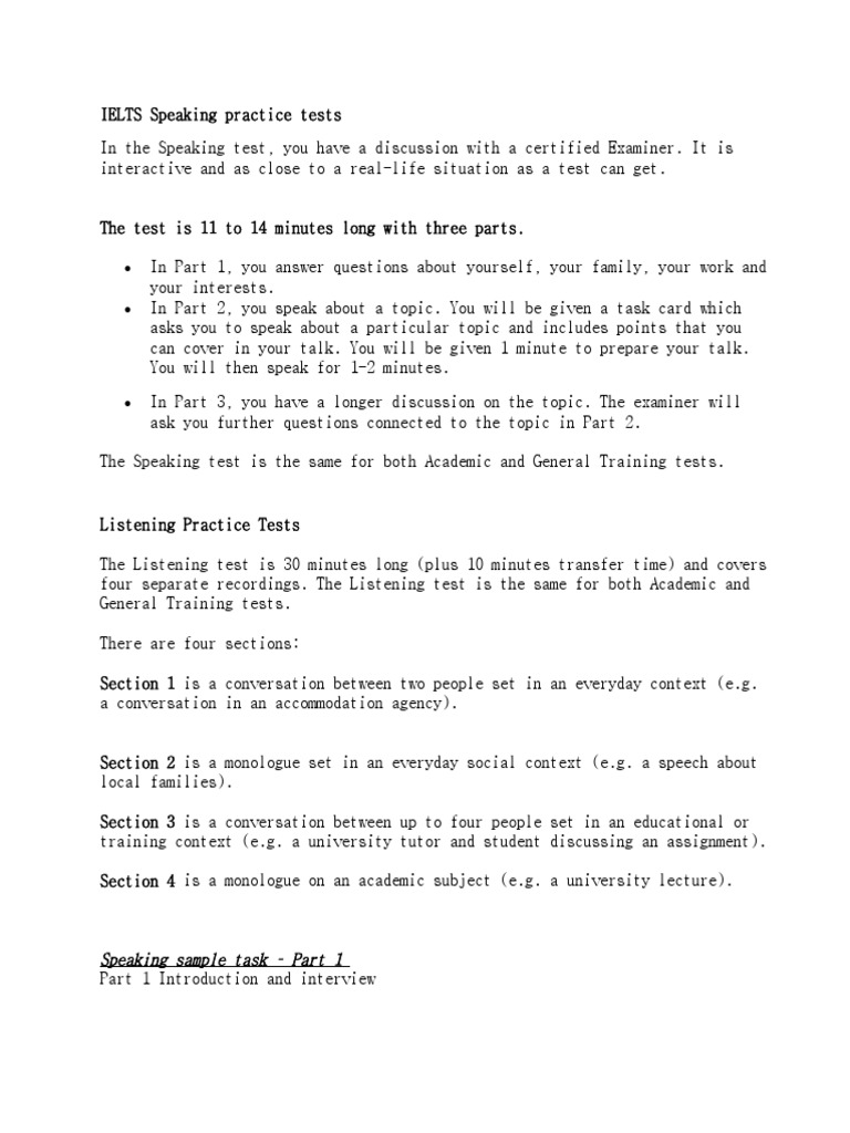 Ielts Speaking Practice Tests International English Language Testing System Multiple Choice