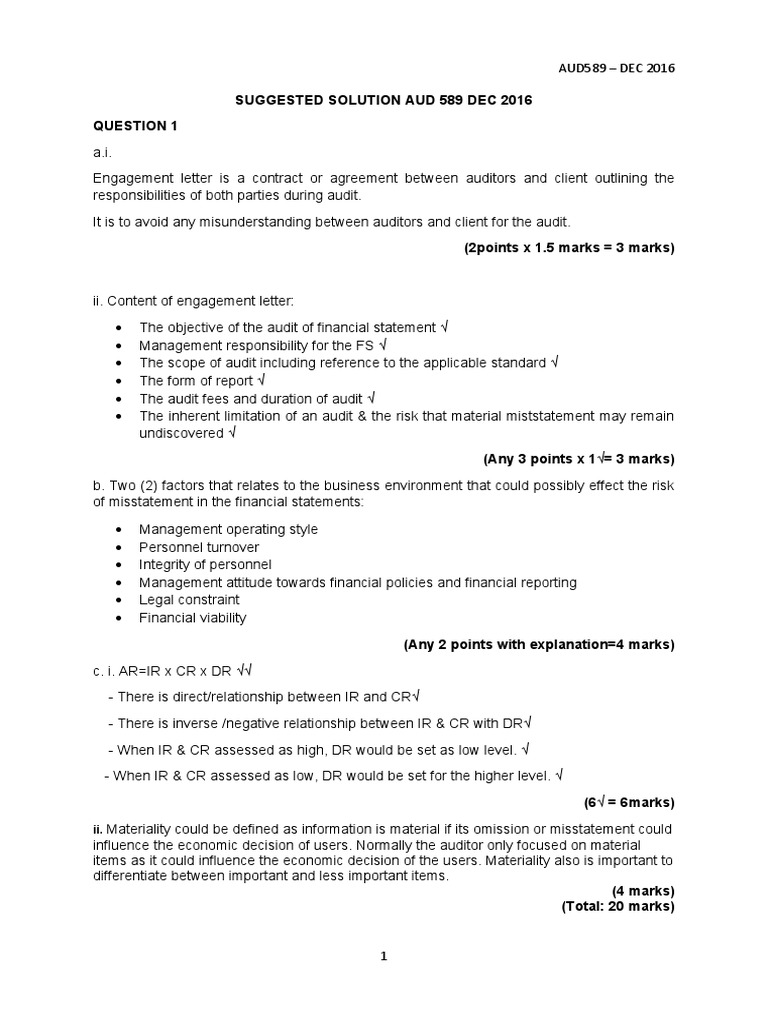 Solution Aud589 - Dec 2016 | PDF | Auditor's Report | Audit