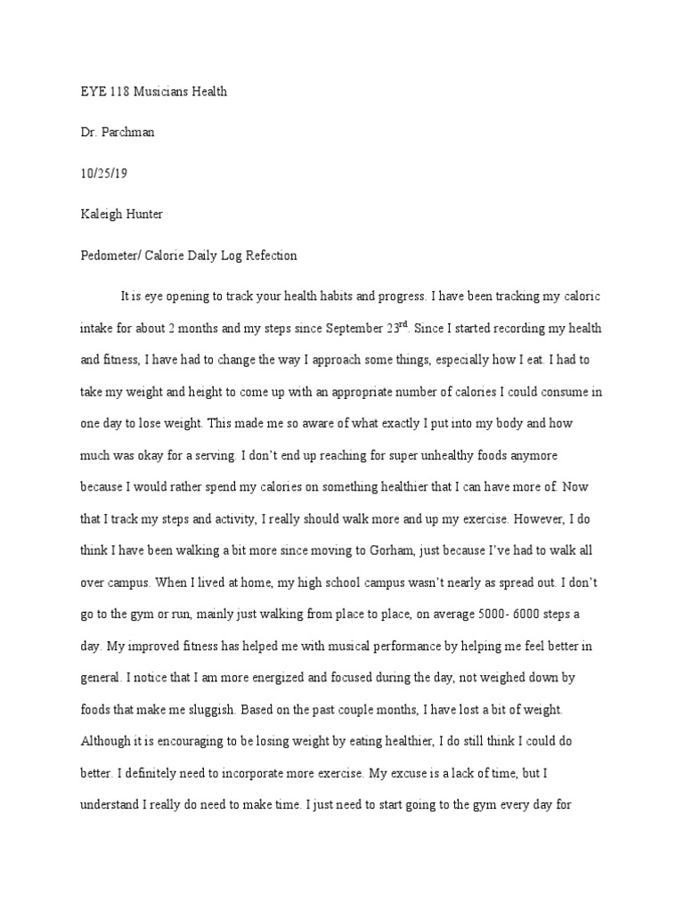 EYE 118 Pedometer Daily Log Reflection PDF | PDF