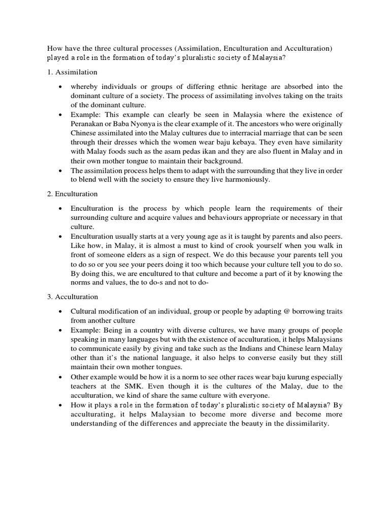 Cultural Processes in Malaysian Society | PDF | Cultural Assimilation ...