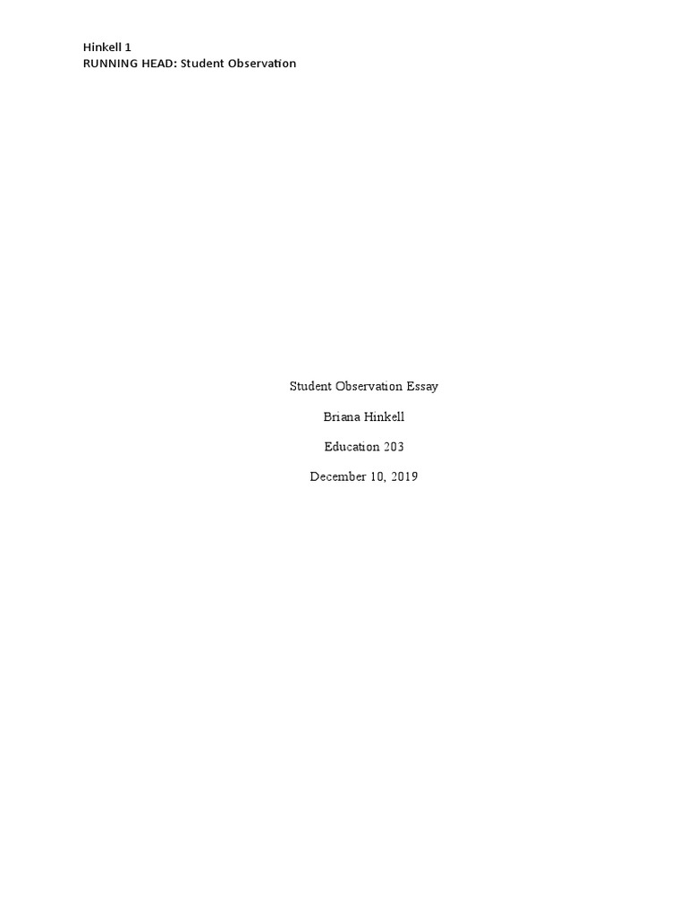 Student Observation Essay PDF Classroom Classroom Management