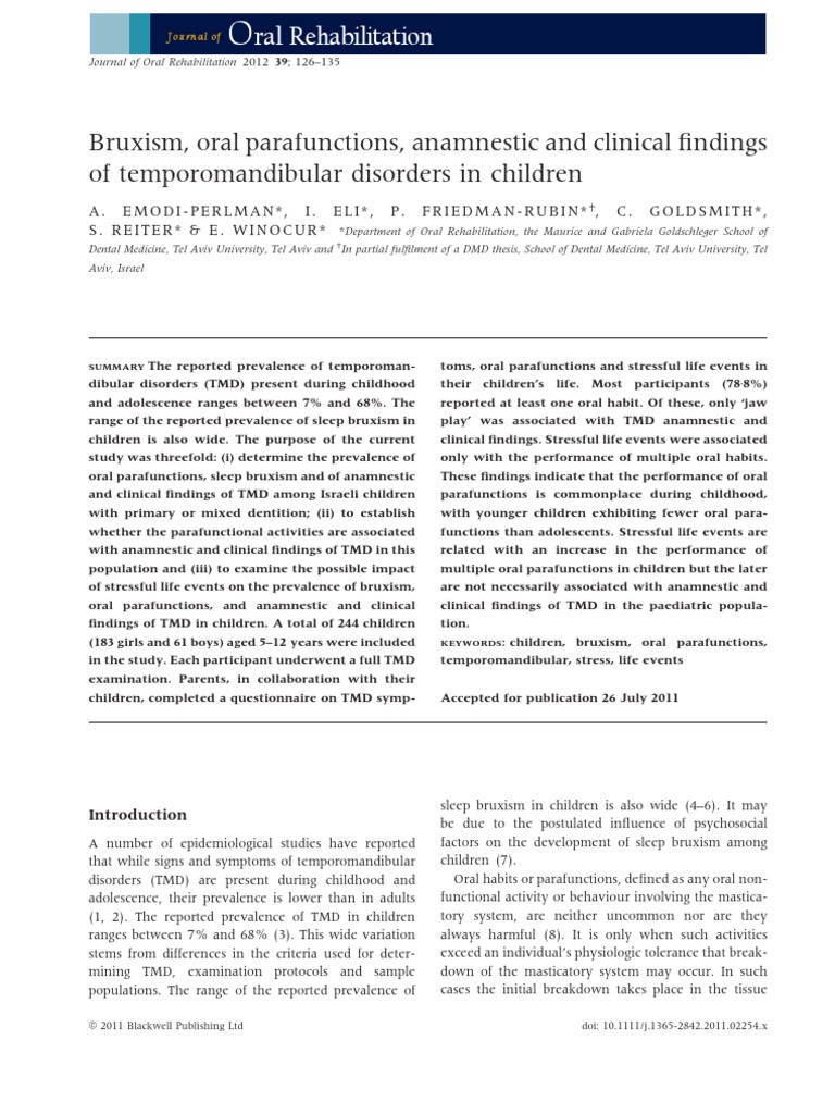 Bruxism, Oral Parafunctions, Anamnestic and Clinical Findings of ...