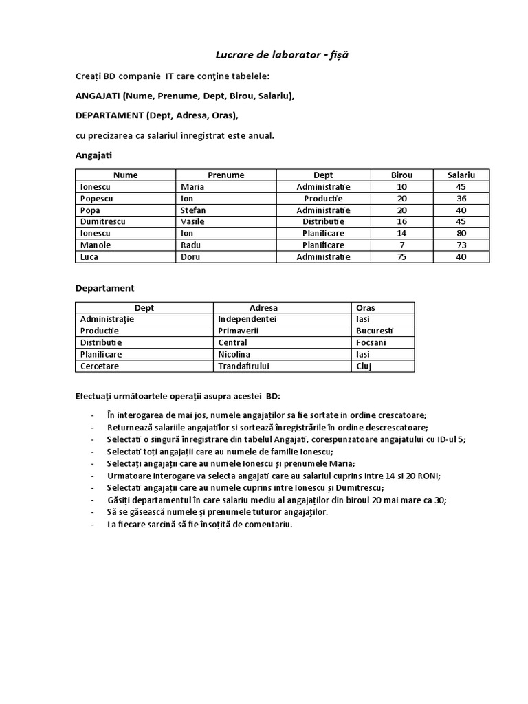 Laborator SQL | PDF