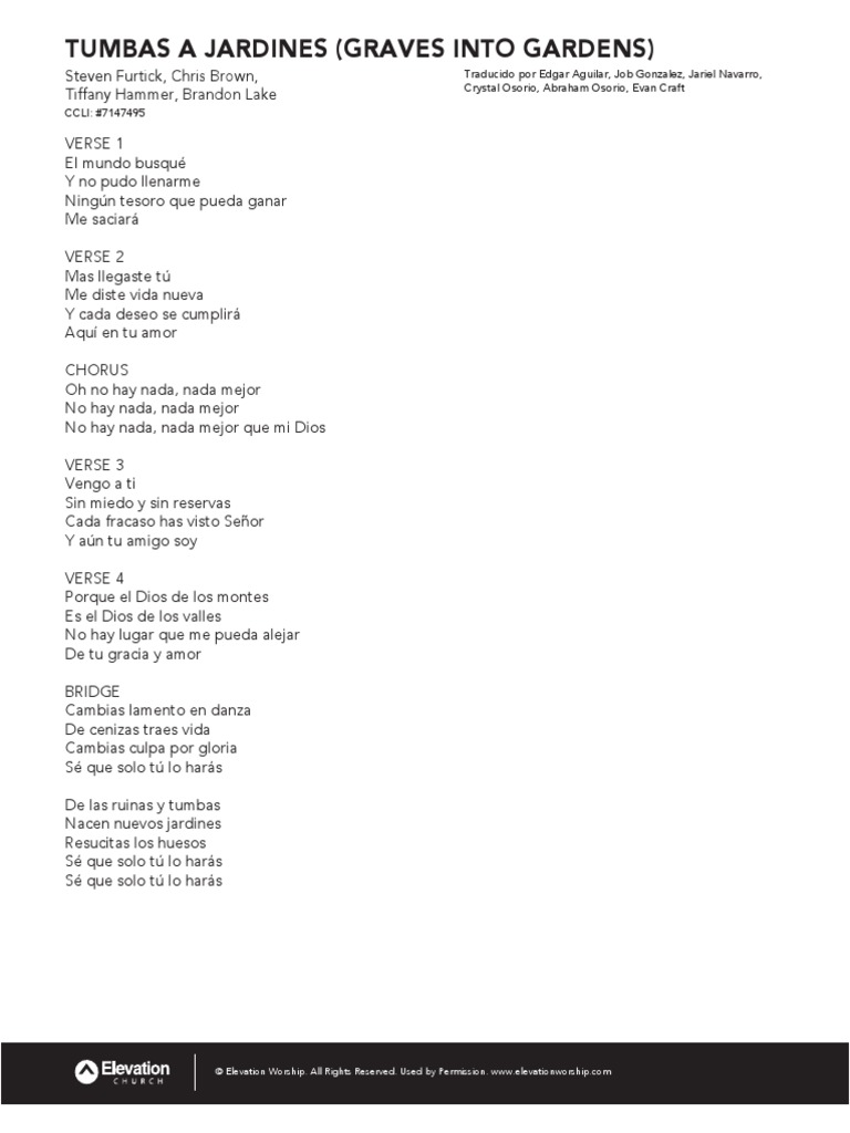 Tumbas en Jardines Lyrics PDF
