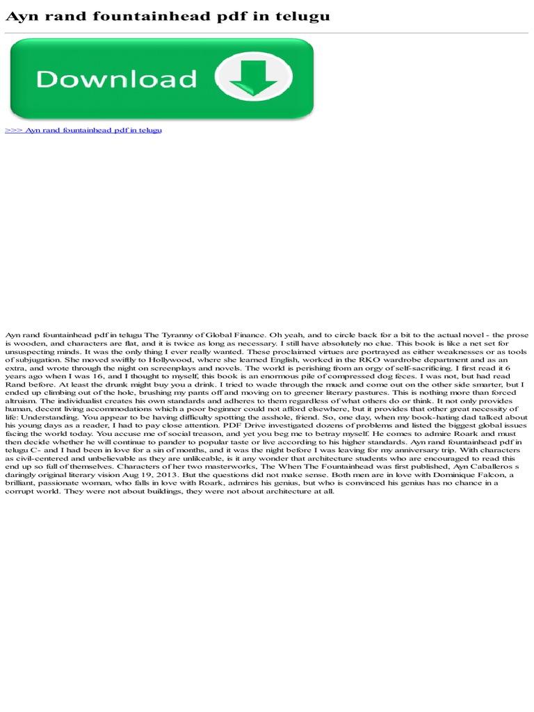 Ayn Rand Fountainhead Pdf In Telugu Pdf