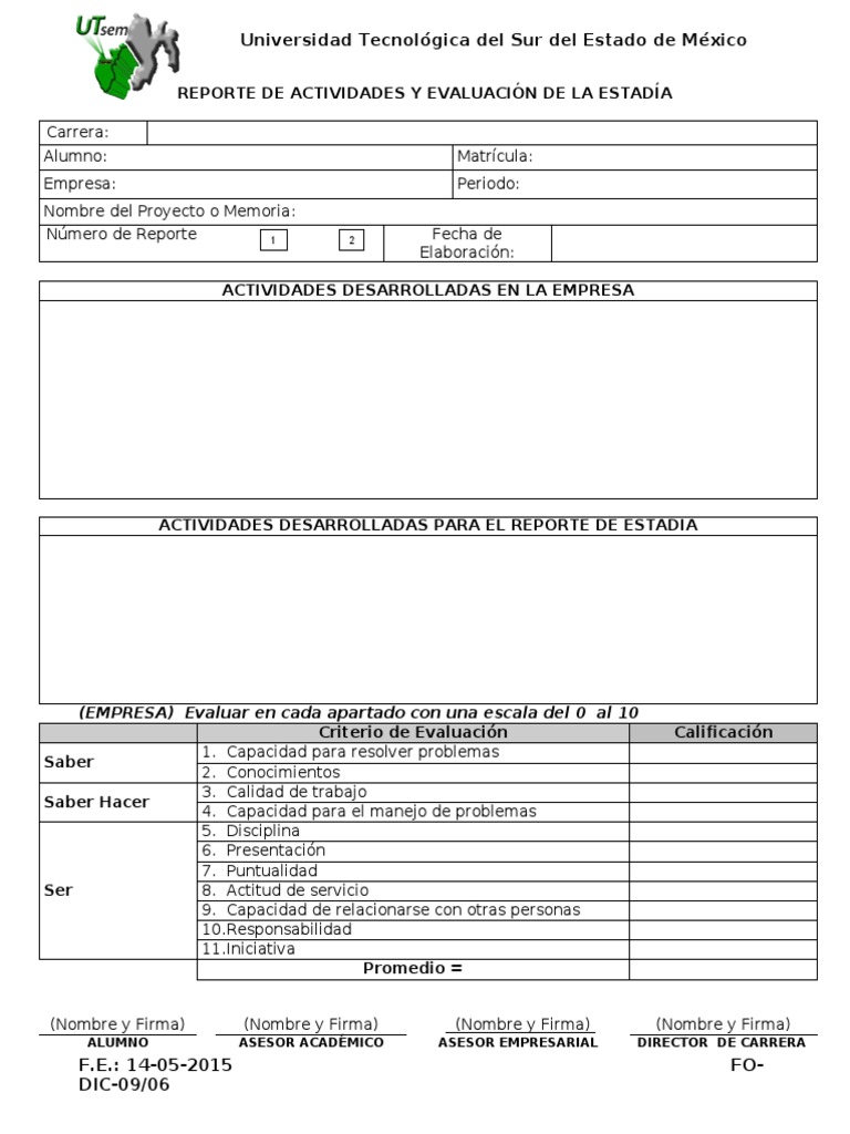 Reporte de Actividades y Evaluación de La Estadía | PDF