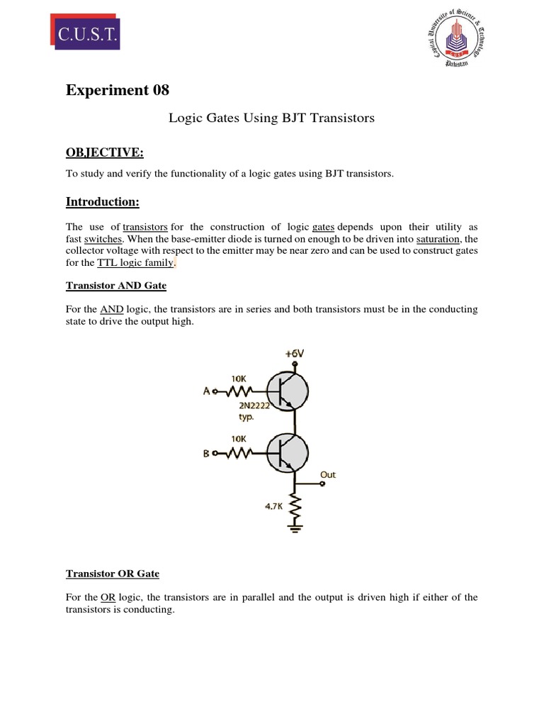 Experiment 08 Logic Gates Using BJT Transistors PDF Transistor