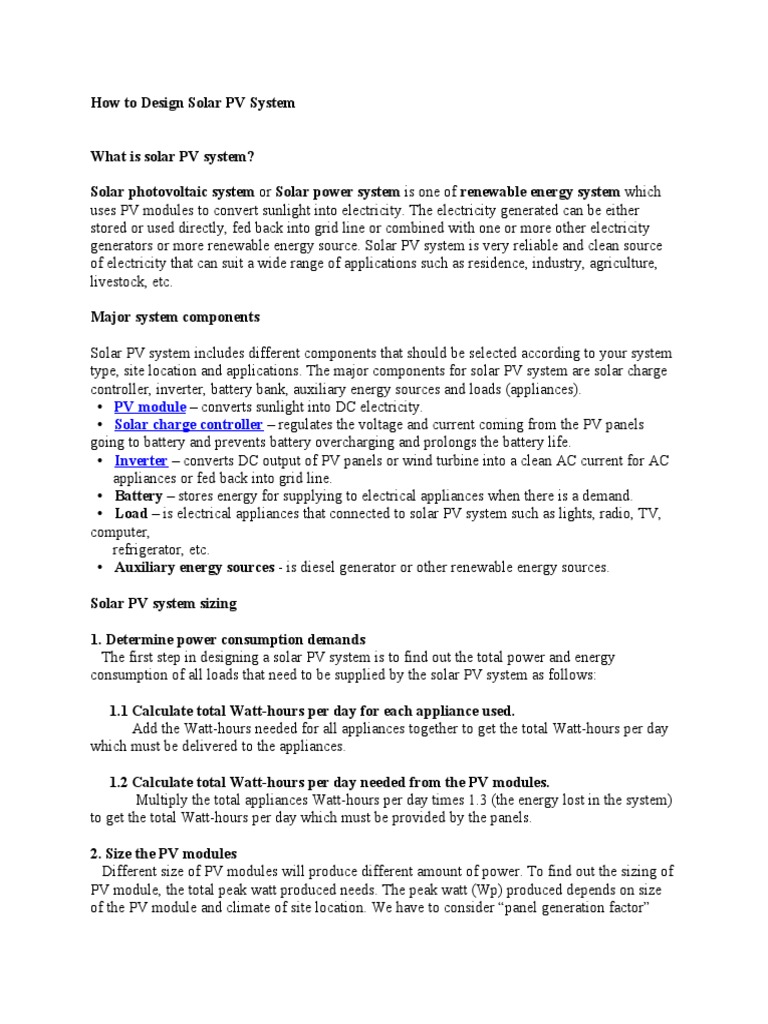 How To Design Solar PV System | PDF | Photovoltaic System | Renewable ...