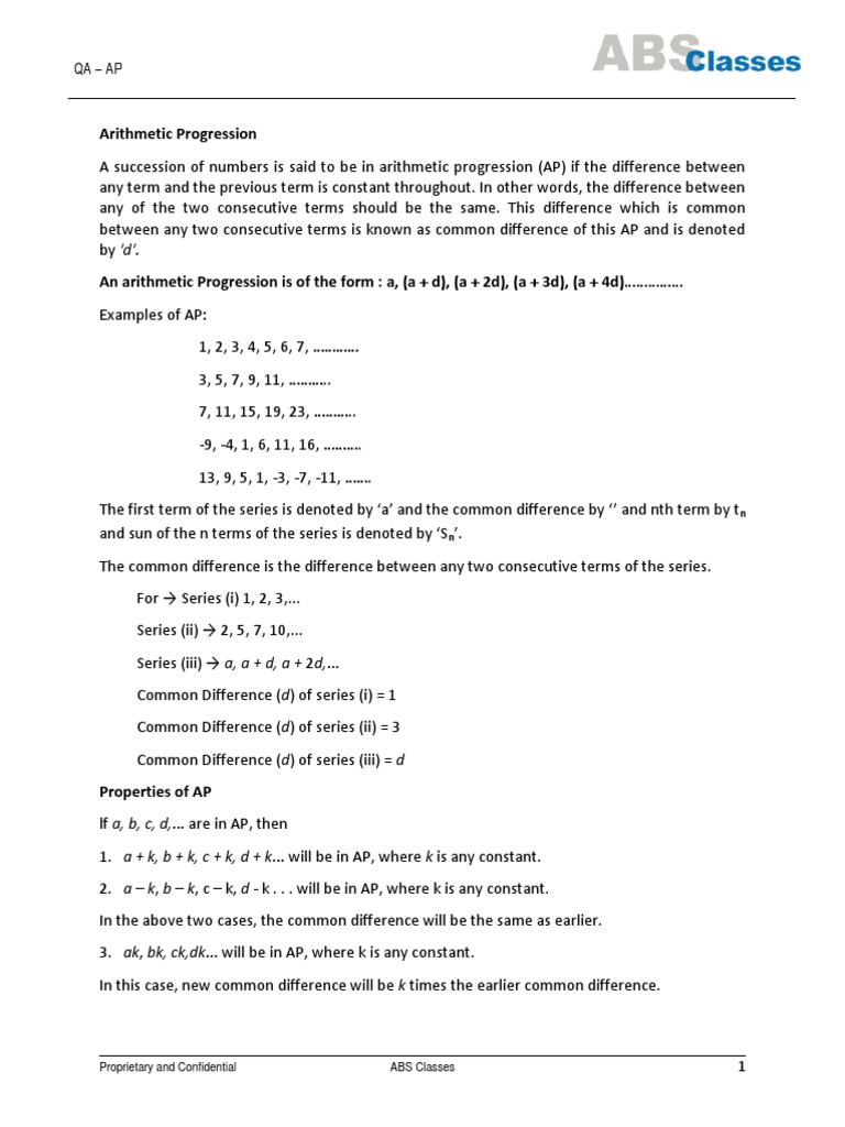 Arithmetic Progressions PDF | PDF | Arithmetic | Elementary Mathematics