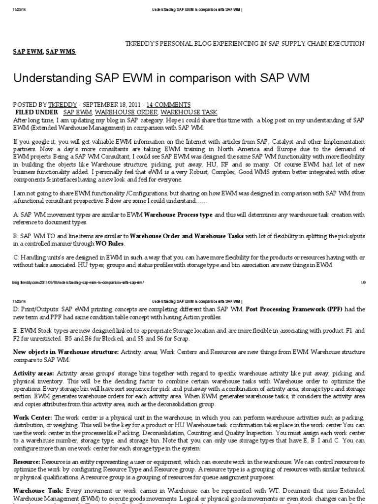 COMPARISON Between SAP - EWM and WM Module PDF | PDF | Warehouse ...