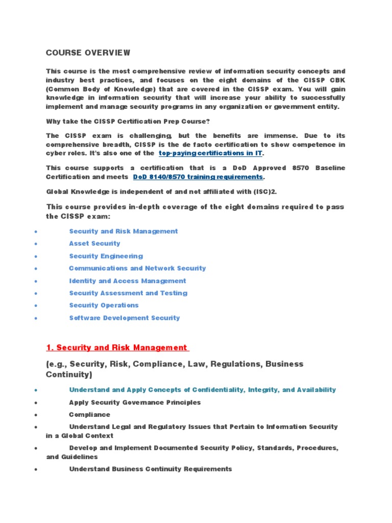 CISSP Overview | PDF | Penetration Test | Computer Security