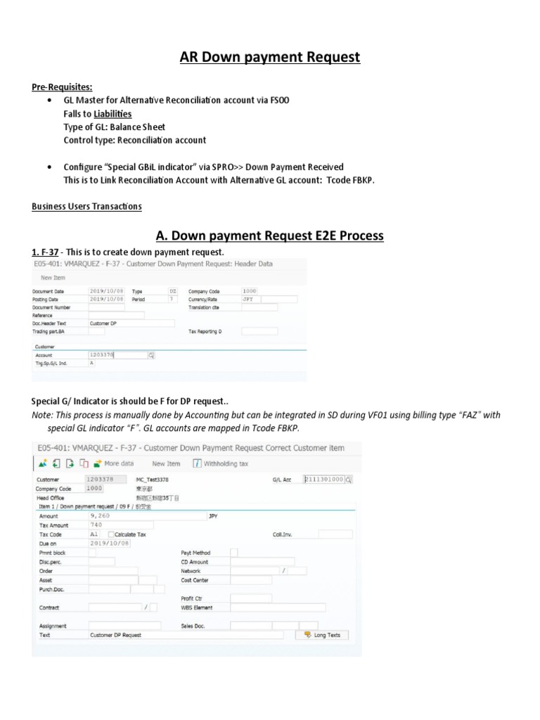 SAP Down Payment Request Process Guide | PDF | Finance & Money Management