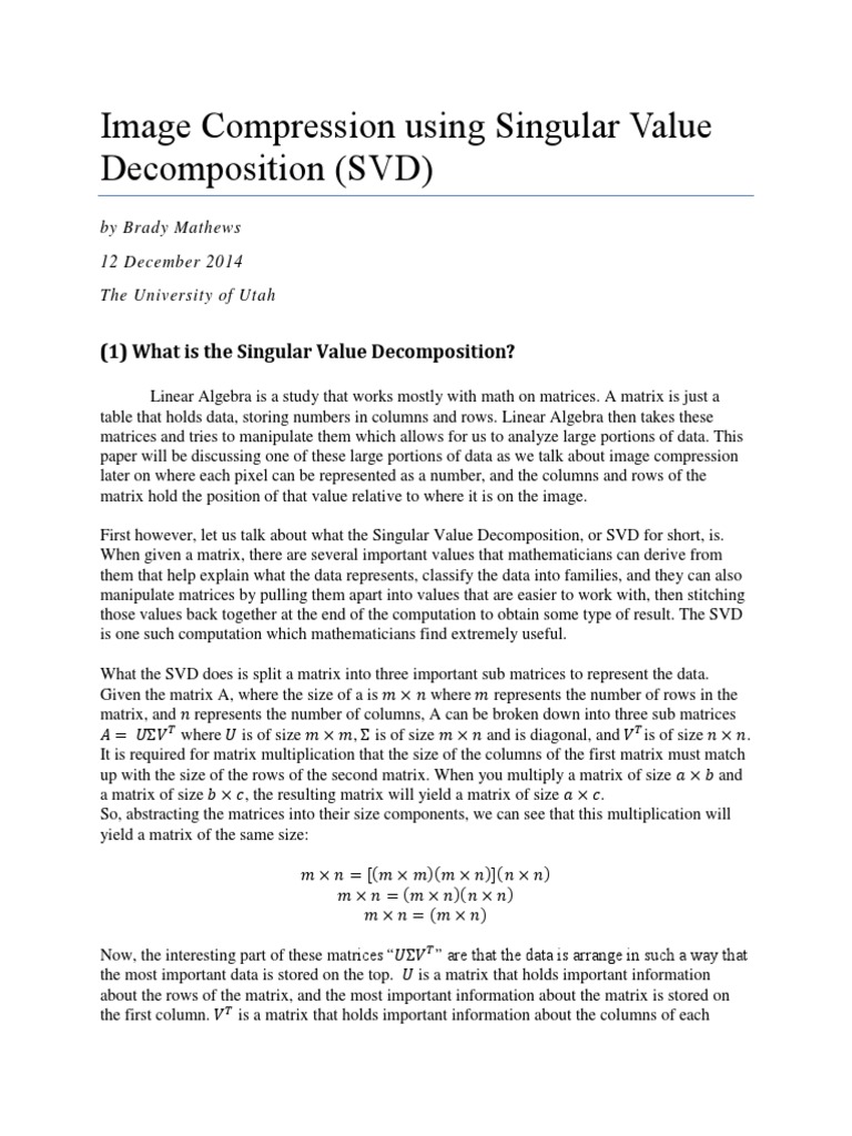 SVD for Image Compression Explained | PDF | Matrix (Mathematics ...