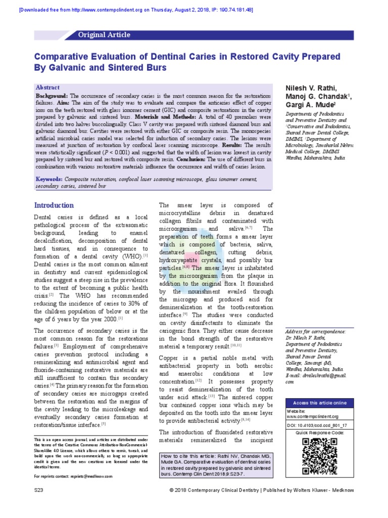 Comparative Evaluation of Dentinal Caries in Resto | PDF | Human Tooth ...