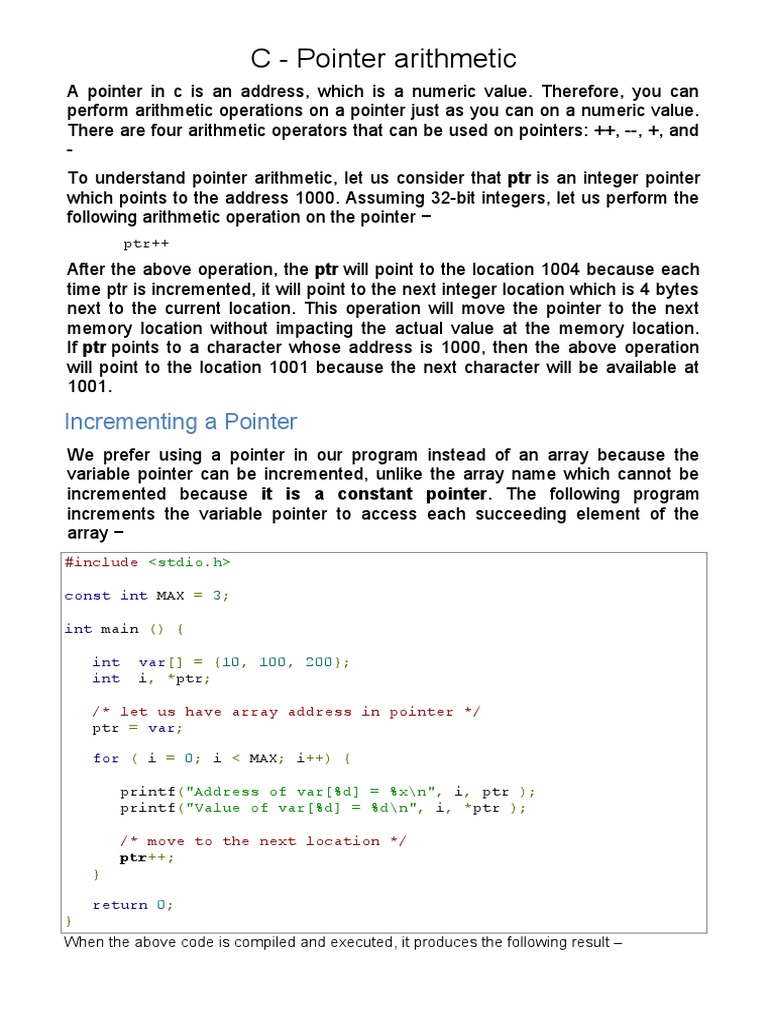 C Pointers Arithmetics | PDF | Pointer (Computer Programming) | Integer ...