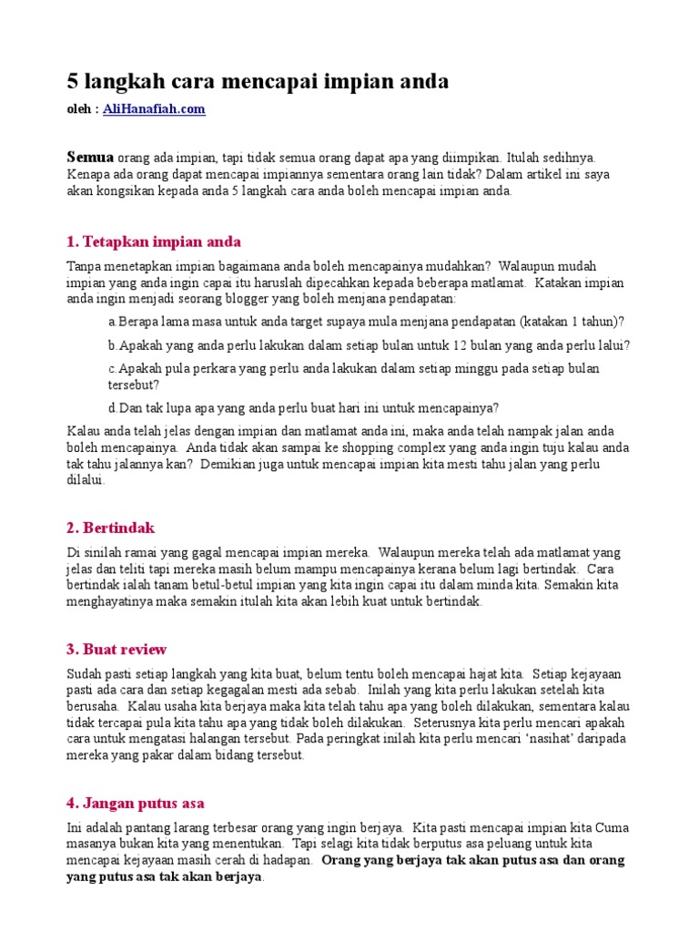 5 Langkah Mencapai Impian Pdf