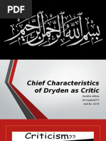 Cheif Characteristics of Dryden As Critic Presentation