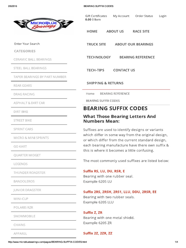 Bearing Suffix Codes PDF | PDF