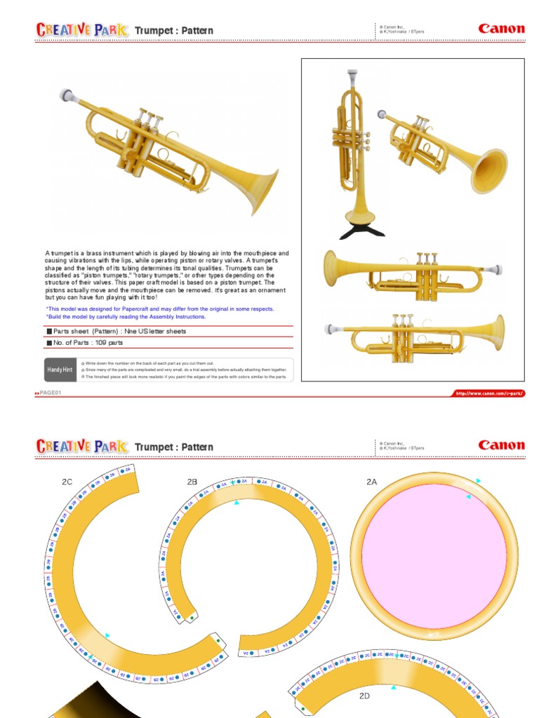Papercraft Piston Trumpet Model Guide | PDF