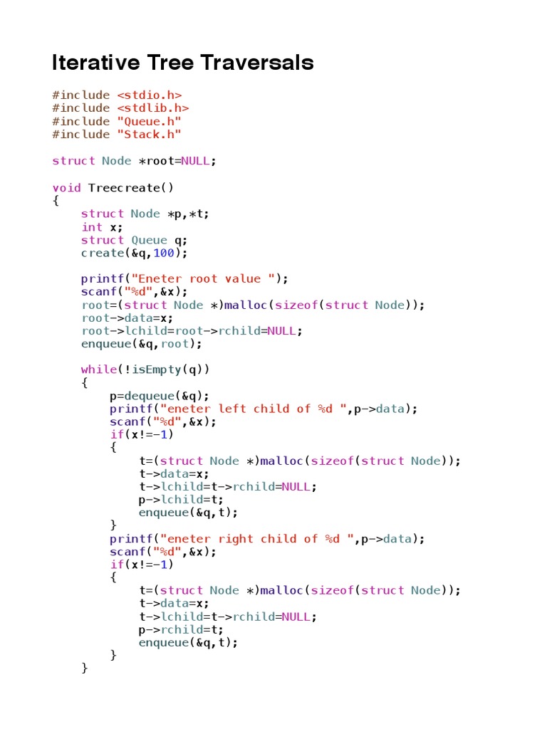 Iterative Tree Traversals: "Queue.h" "Stack.h" | PDF