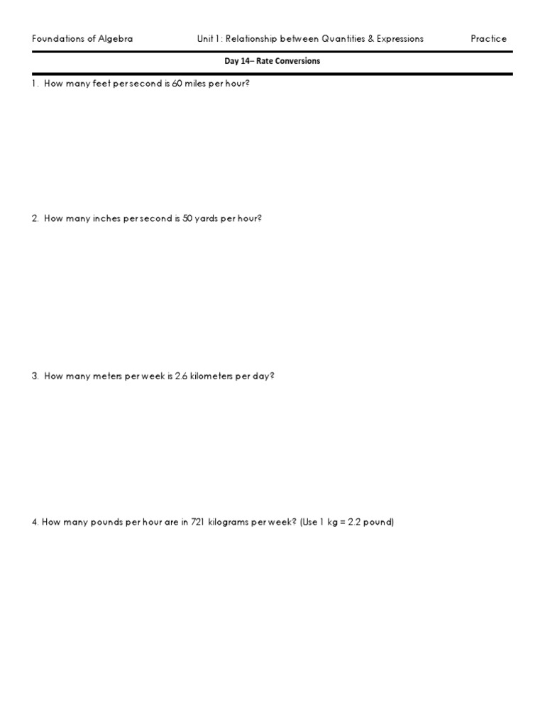 Rate Conversions and Measurements Practice | PDF | Science & Mathematics