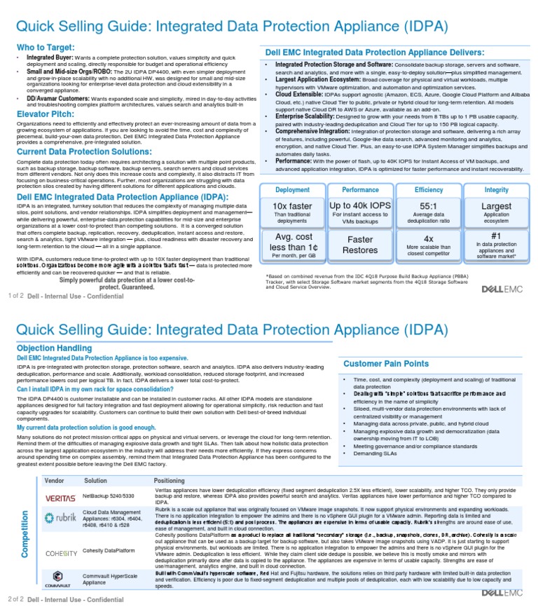 Quick Selling Guide Integrated Data Protection Appliance (IDPA) PDF Cloud Computing Backup