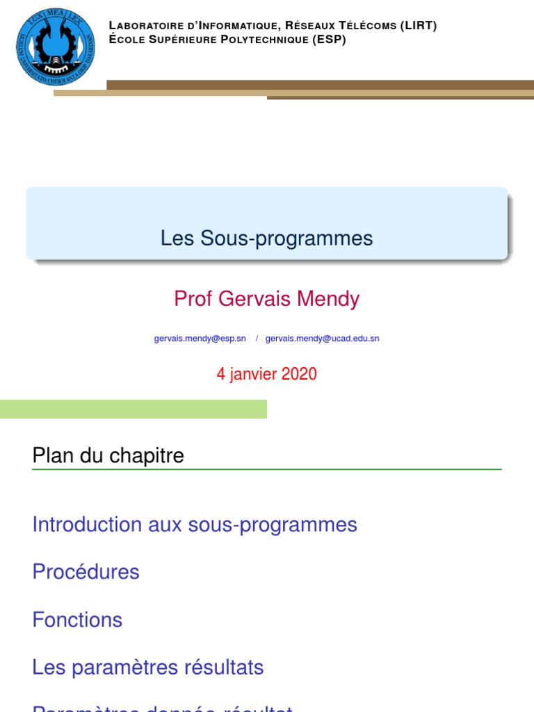 Introduction aux sous-programmes en informatique | PDF | Programme ...