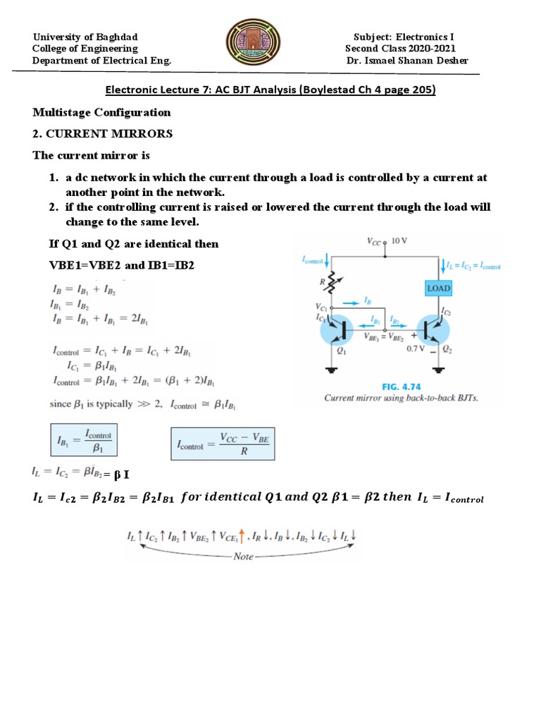 AC BJT Analysis and Current Mirrors | PDF | Bipolar Junction Transistor ...