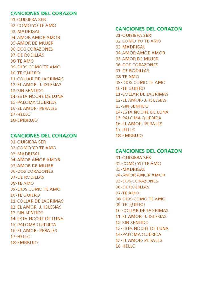 Lista Canciones Del Corazon 2 Pdf