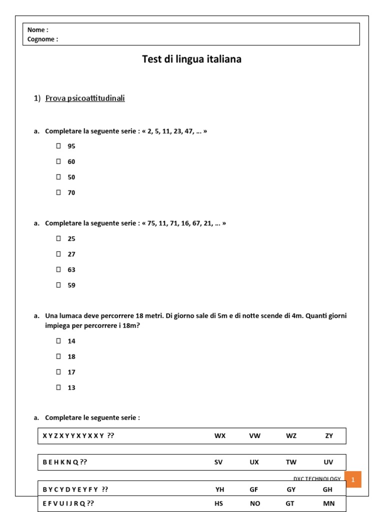 TEST DE NIVEAU Lingua Italiana-Cpljobs - Odt | PDF