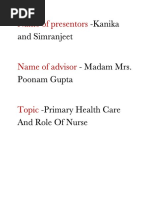 Nameofpres Ent Ors: - Kani Ka Andsi Mranj Eet - Madammrs - Poonamgupt A - Pri Maryheal T Hcare Androl Eofnurse