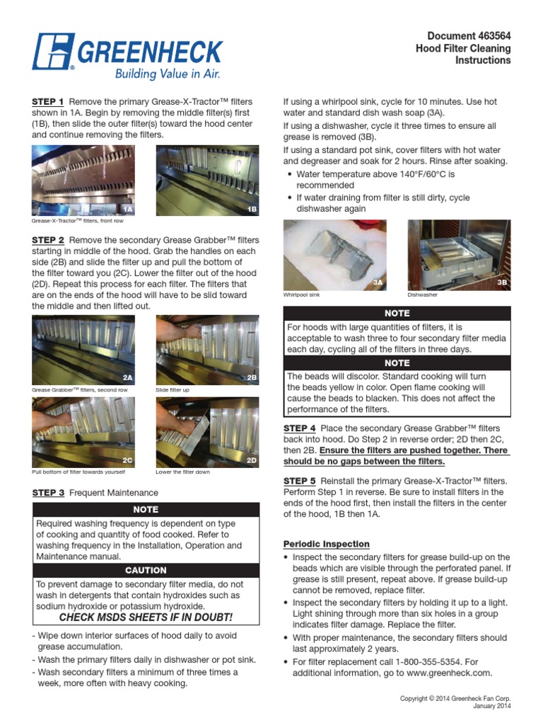 Grease Grabber MultiStage Filter Cleaning Instructions PDF