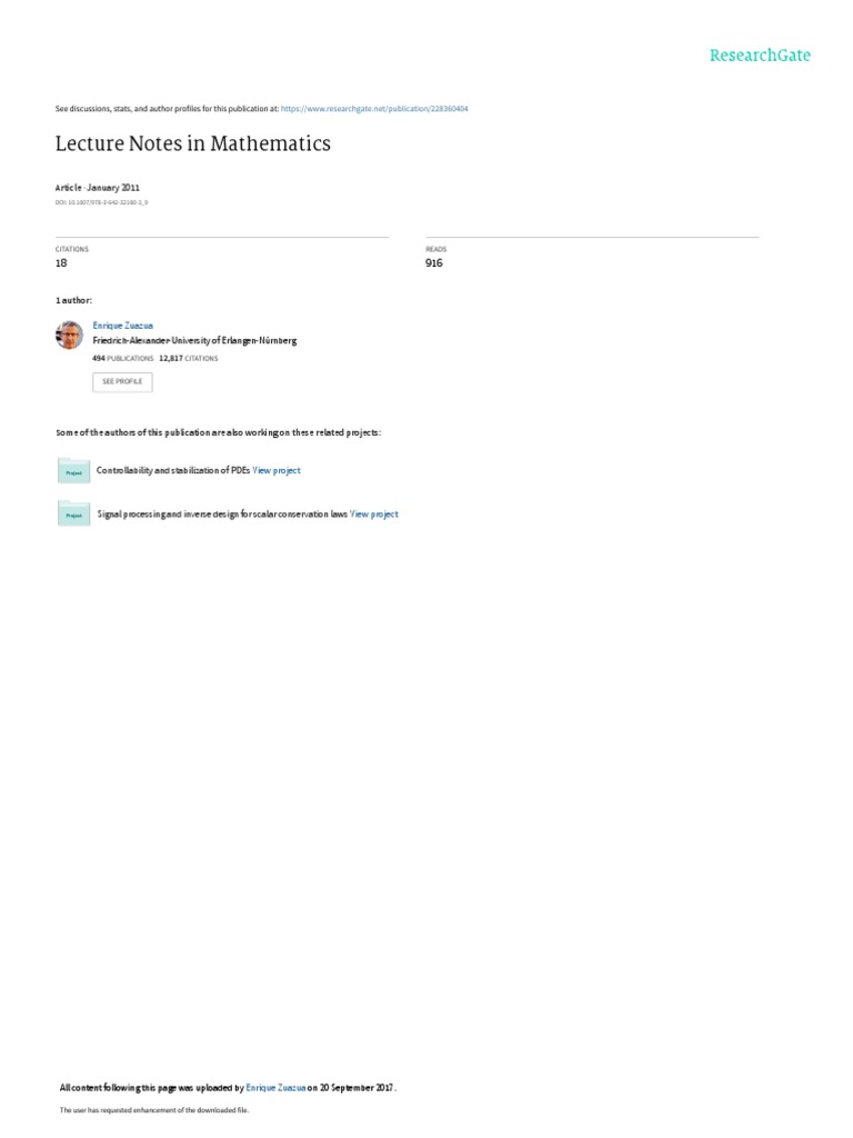 Lecture Notes in Mathematics: January 2011 | PDF | Partial Differential ...