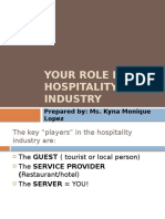 Your Role in The Hospitality Industry: Prepared By: Ms. Kyna Monique Lopez